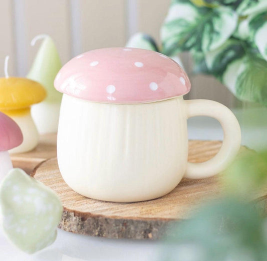 Pilztasse mit Deckel | Mushroom Mug | Cottagecore Tasse | Keramiktasse | Fairycore Geschenk | Rosa Tasse | Teetasse | Kaffeebecher