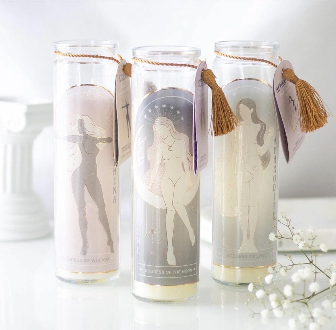 Göttinnen Duftkerze mit Kristallen | Selene, Athena oder Aphrodite | Spirituelle Kerze | Kristallkerze | Geschenk für Hexen & Mondliebhaber