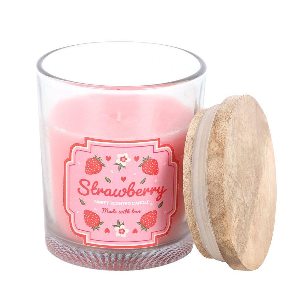 Fruchtige Kerze im Glas mit Holzdeckel | Erdbeere, Zitrone oder Orange | Sommerliche Duftkerze