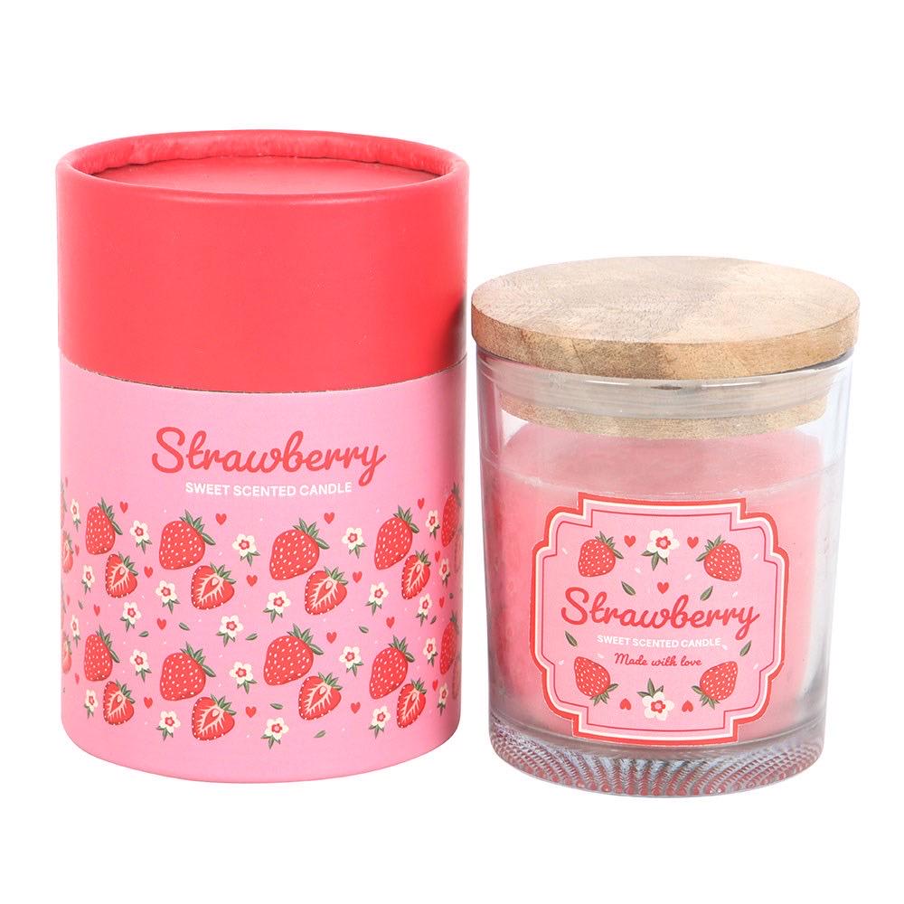 Fruchtige Kerze im Glas mit Holzdeckel | Erdbeere, Zitrone oder Orange | Sommerliche Duftkerze