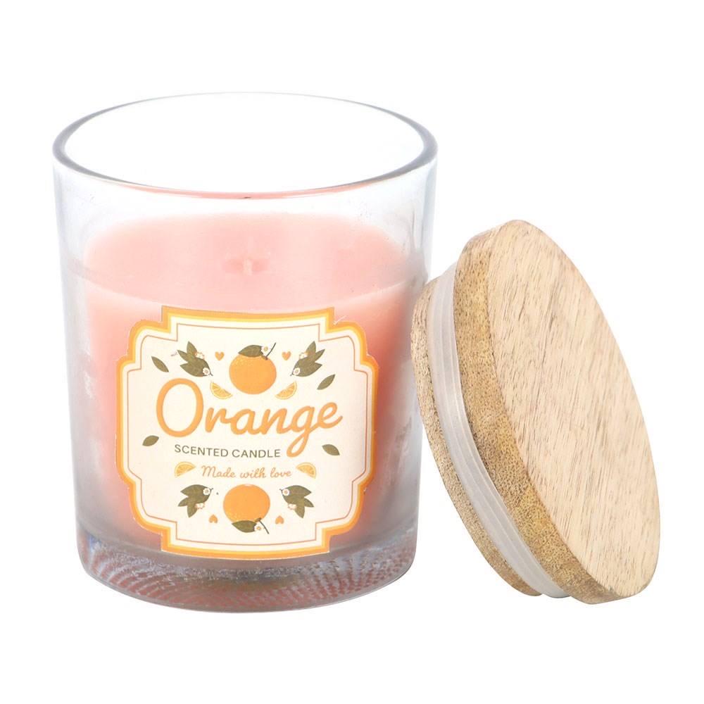 Fruchtige Kerze im Glas mit Holzdeckel | Erdbeere, Zitrone oder Orange | Sommerliche Duftkerze