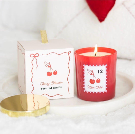 Mon Chéri Kerze im Glas | Kirschkerze | Cherry Blossom Duftkerze | Kirschblüten Duft | Romantische Geschenkidee