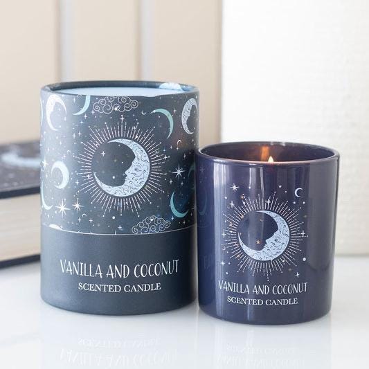 Blue Moon Kerze | Mondphasen Duftkerze | Vanille & Kokosnuss | Mystische Mond Deko | Spirituelle Kerze | Hexen Geschenk