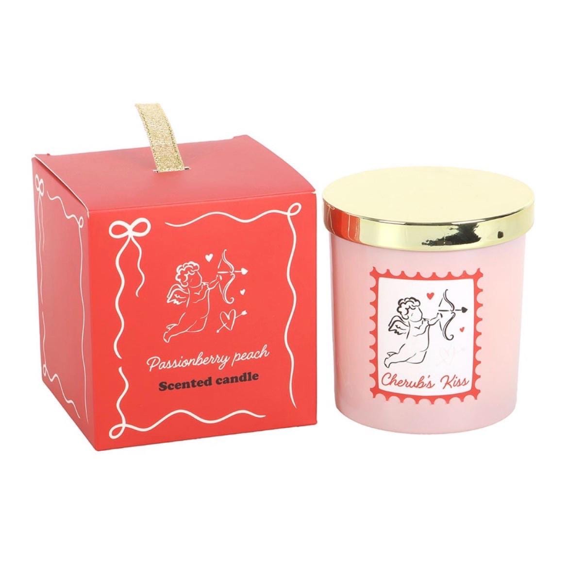 Cherub’s Kiss Duftkerze | Passionsfrucht & Pfirsich | Valentinstag Geschenk | Romantische Duftkerze | Amor Kerze