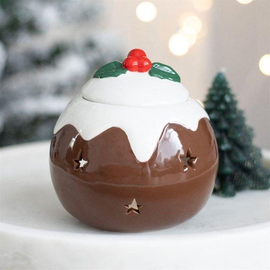 Weihnachts Pudding Ölbrenner | Duftlampe | Christmas Pudding Wax Melt Burner | Keramik Duftstövchen | Winterdeko & Weihnachtsgeschenk