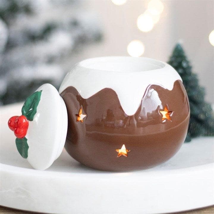 Weihnachts Pudding Ölbrenner | Duftlampe | Christmas Pudding Wax Melt Burner | Keramik Duftstövchen | Winterdeko & Weihnachtsgeschenk