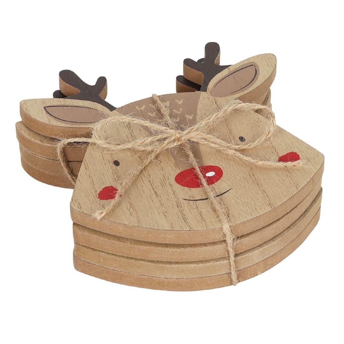 Rentier Untersetzer Set aus Holz | Weihnachts Tischdeko | 4er Set Getränkeuntersetzer | Weihnachts Untersetzer