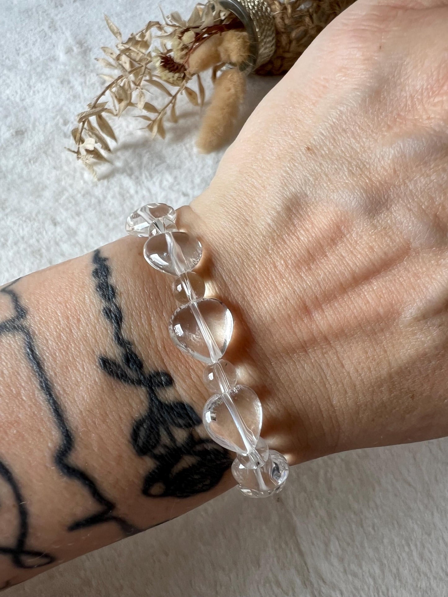 Bergkristall Herz Armband | Edelstein Herz Armband | Naturstein Schmuck | Kristall Armband | Geschenk für Sie | Herzschmuck