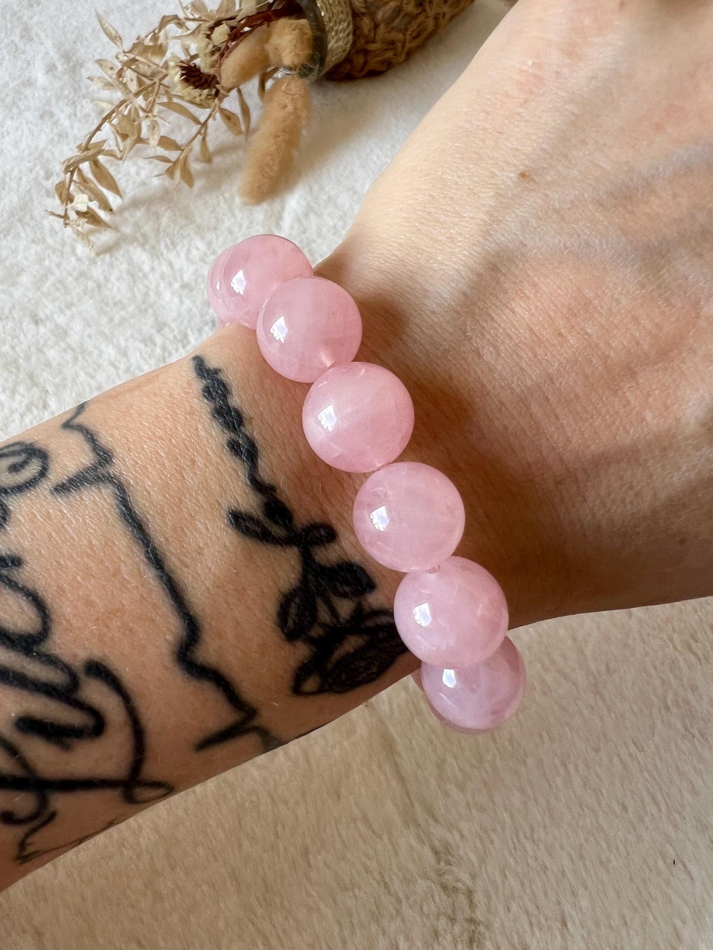 Rosenquarz Armband XL | Großer Rosenquarz | Stein der Liebe | Edelstein Armband | Naturstein Schmuck | Geschenk für Sie