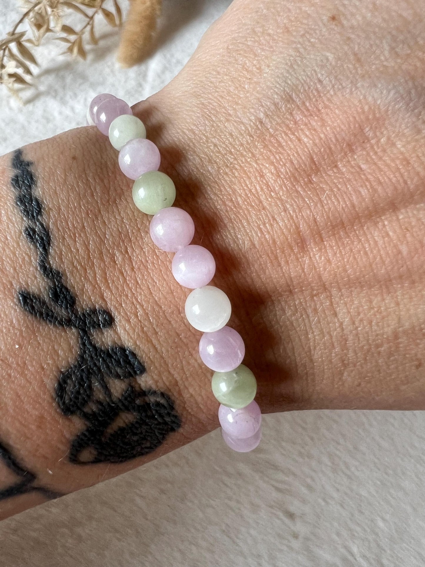 Kunzit Armband Rosa & Grün | Echter Kunzit Naturstein | Kunzit und Hiddenit Armband | Rosa und Grüner Spodumen | Geschenk