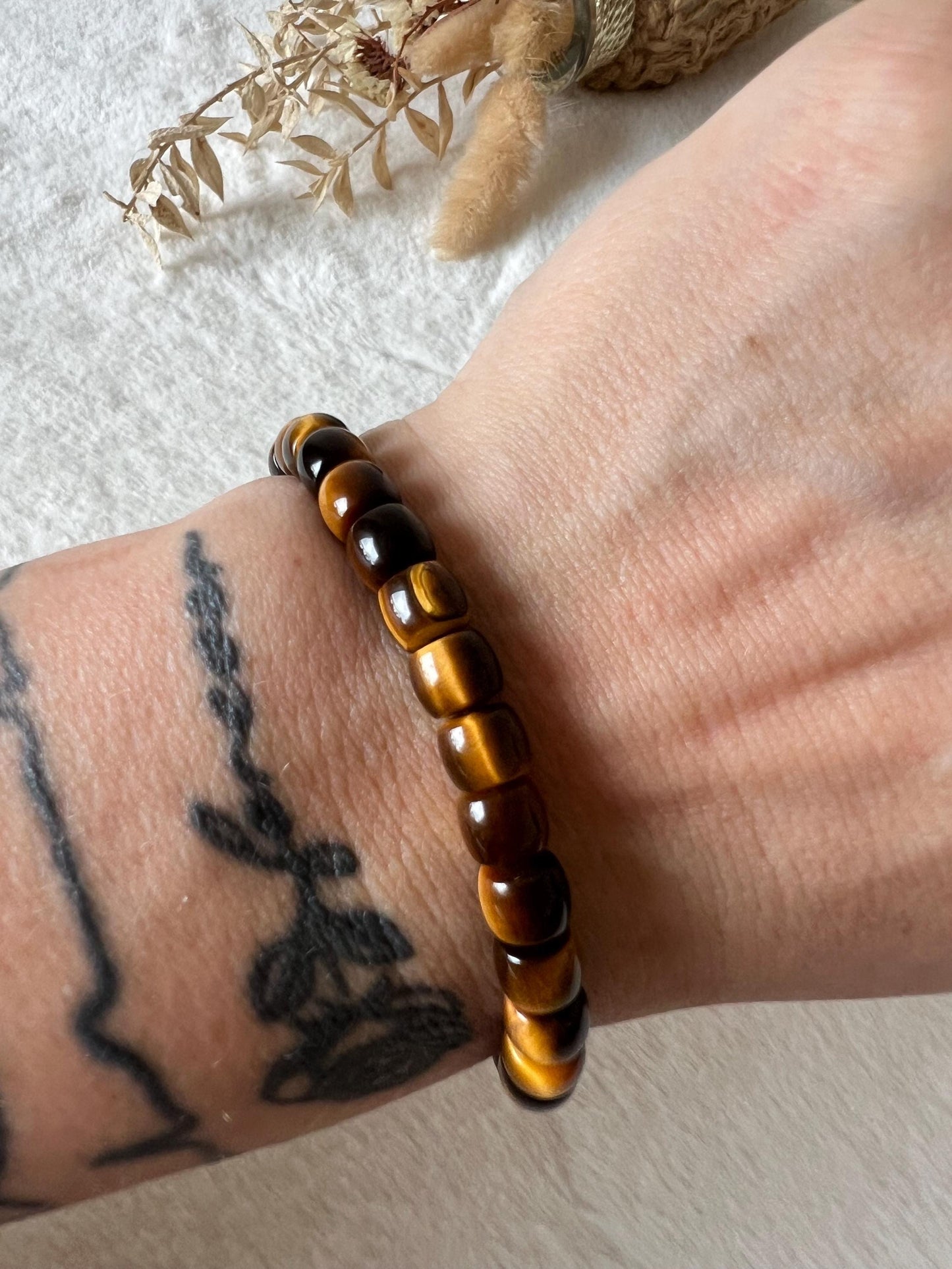 Tigerauge Armband | Fassform | Edelstein Armband Goldbraun | Schutzstein für Mut & Selbstvertrauen | Handgefertigter Kristallschmuck