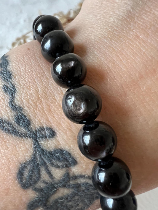 Hypersthen Armband | Edelstein Armband Schwarz | Stein für Erdung, Klarheit & innere Ruhe | Handgefertigter Kristallschmuck