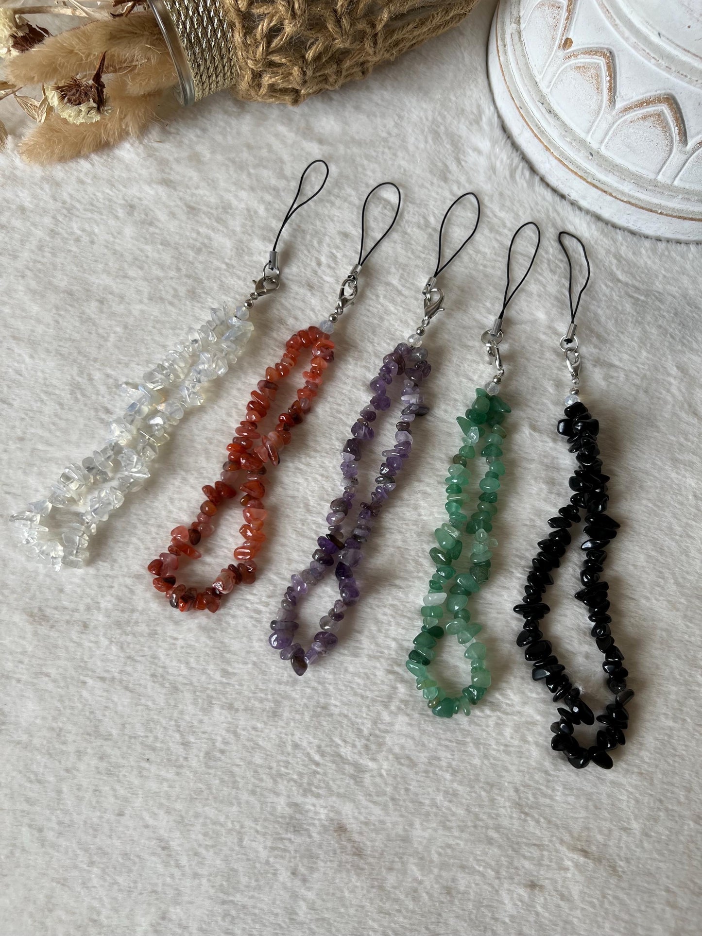 Edelstein Handyanhänger | Handykette | Schlüsselanhänger | Opalit | Karneol | Amethyst | Aventurin | Silversheen Obsidian