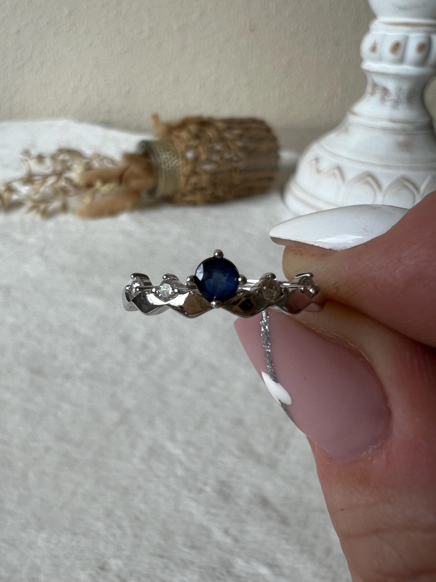 925 Silber Saphir Ring mit Moissanite – Größenverstellbar | Echter Saphir | Edelsteinring | Sterling Silber | Geschenk für Damen