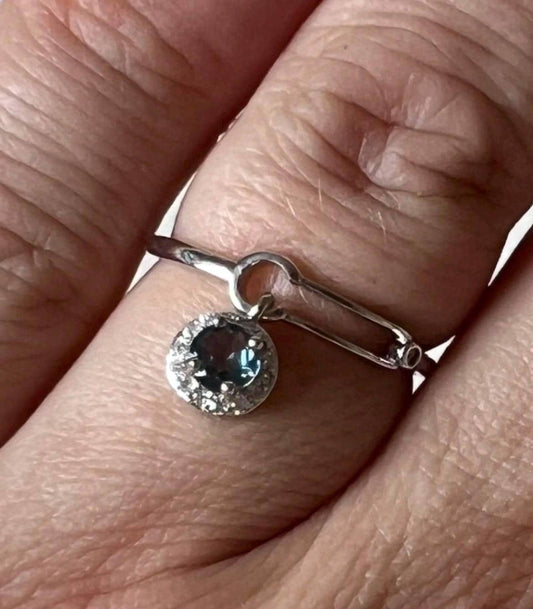 London Blue Topas Ring | Beweglicher Edelstein | Moissanite | Sterling Silber | Geschenk für Damen