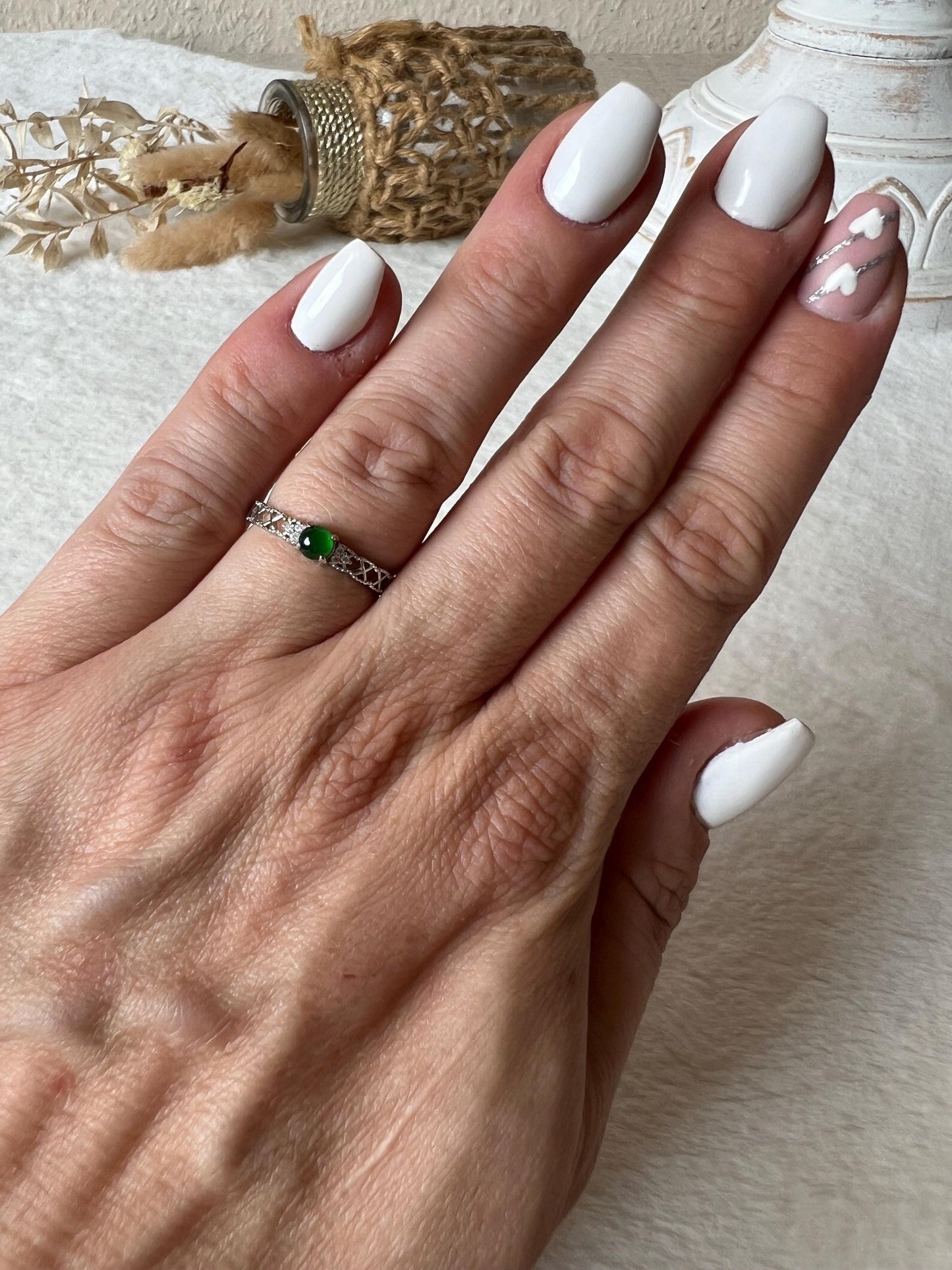 925 Silber Jade Ring mit Moissaniten – Filigraner grüner Jade Ring | Sterling Silber | Edelsteinring