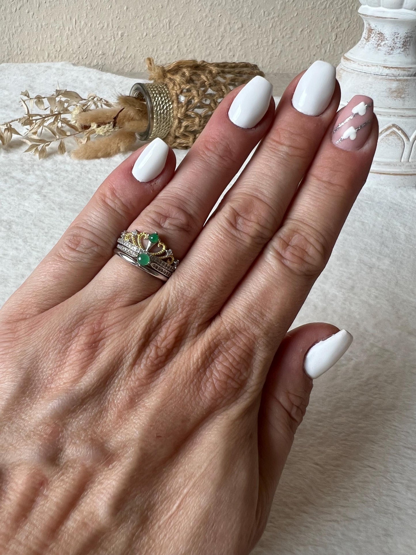 Jade Kronenring mit Moissanite – 2-in-1 Ring | Herausnehmbarer Mittelring | 925 Silber