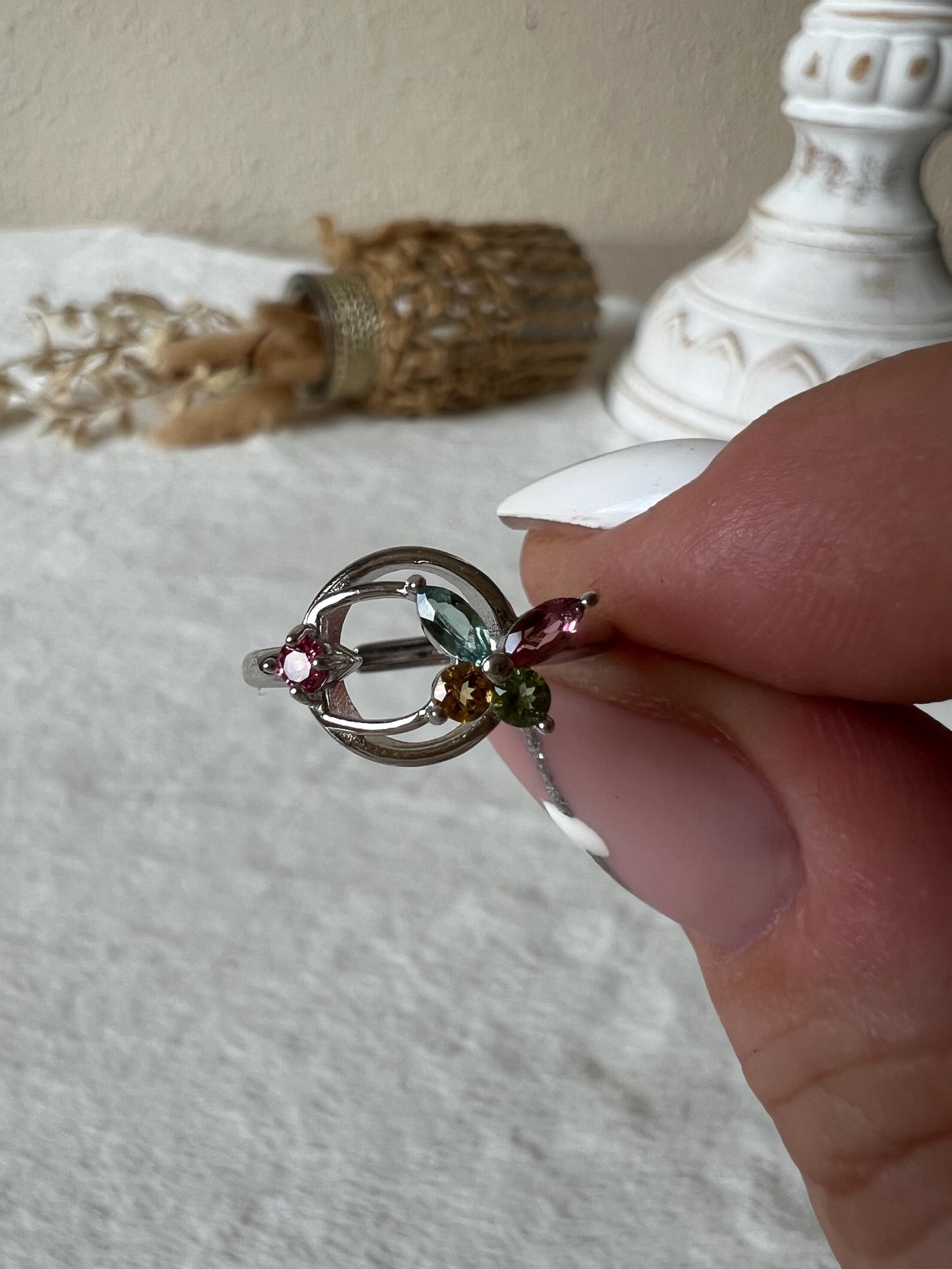 Bunter Turmalin Ring – 925 Silber | Rosa,blau,grün,pink,gelber Turmalin | Echter Turmalin | Edelsteinring