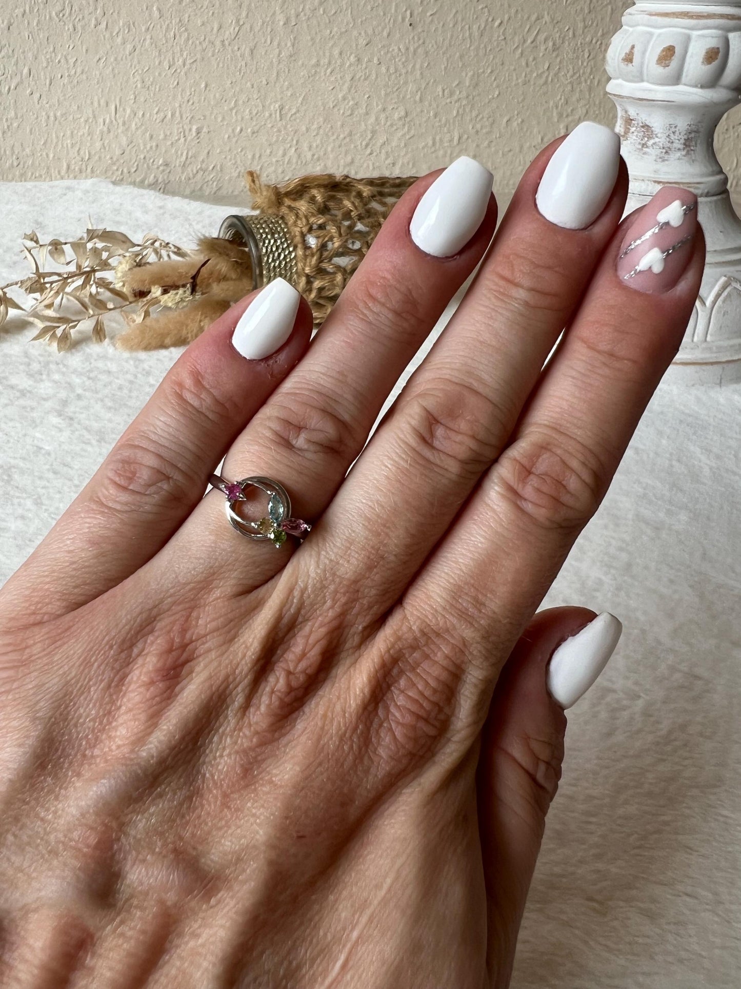 Bunter Turmalin Ring – 925 Silber | Rosa,blau,grün,pink,gelber Turmalin | Echter Turmalin | Edelsteinring