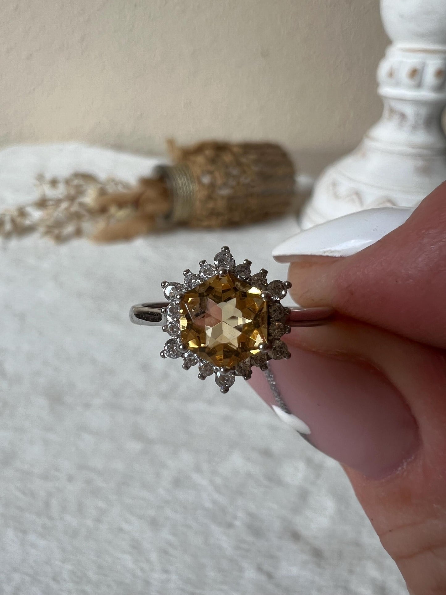 Citrin Ring – 925 Silber | Echter Citrin | Moissanite | Sonnenring | Edelsteinring