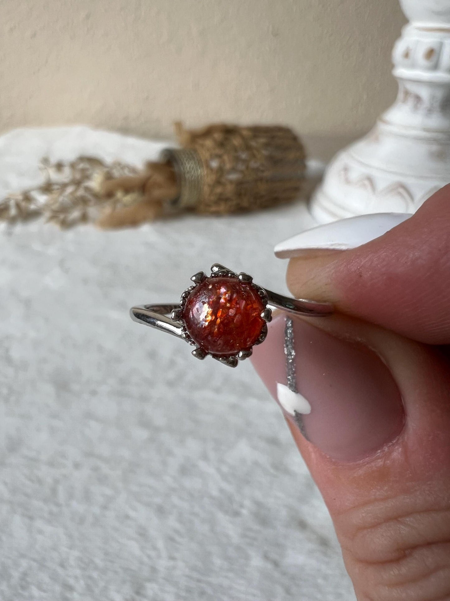 Sonnenstein Ring aus 925 Silber | Echter Sonnenstein | Edelstein Ring | Kristallschmuck | Geschenk | Größenverstellbar