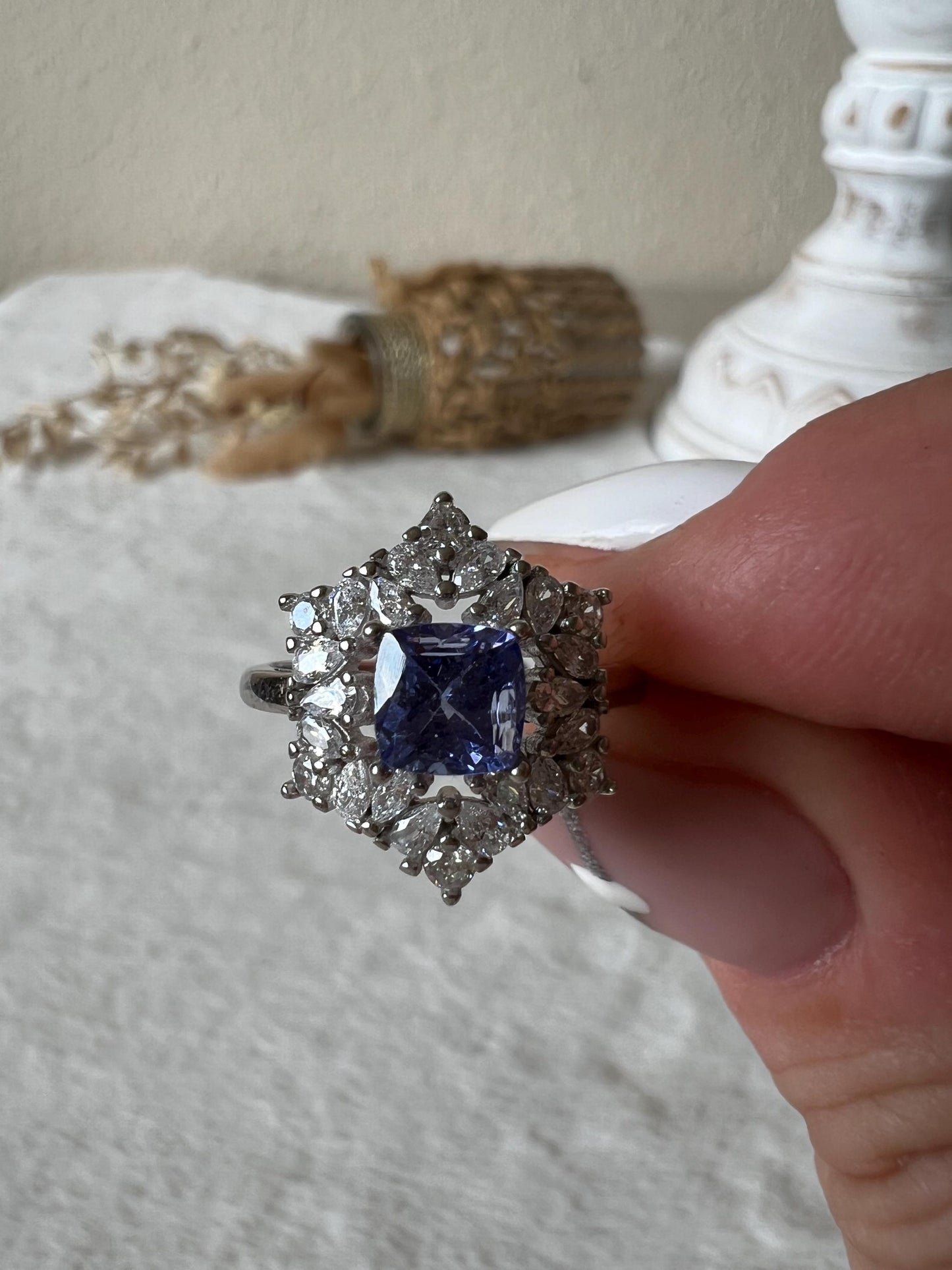 Tansanit Ring mit Moissanite – 925 Silber | Echter Tansanit | Edelsteinring | Größenverstellbar | Geschenk