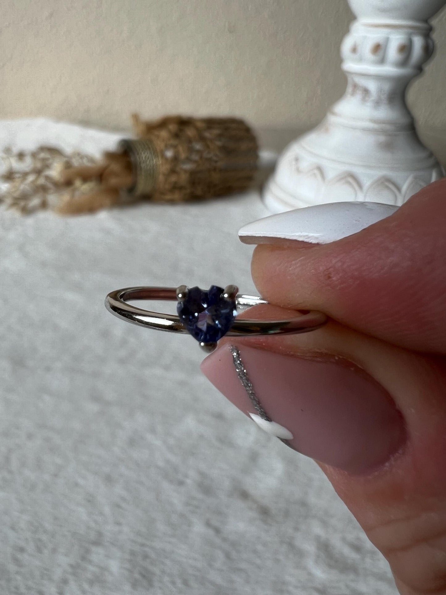 Tansanit Herz Ring – 925 Silber | Echter Tansanit | Herz Edelsteinring | Größenverstellbar | Geschenk