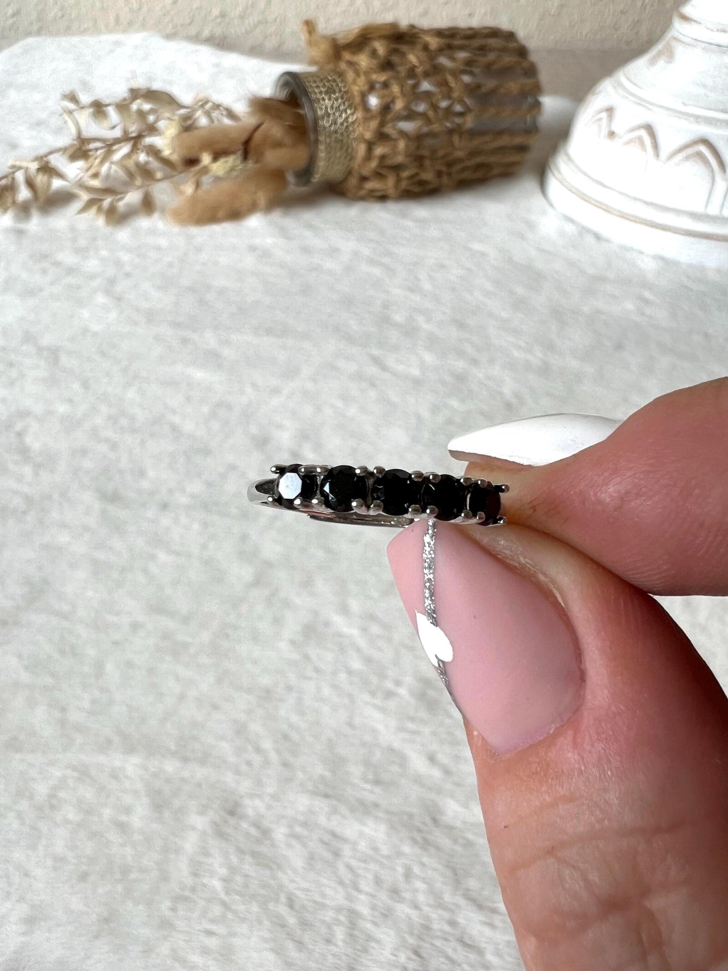 925 Silber Obsidian Ring | 5 Schwarze Obsidiane | Edelsteinring | Sterling Silber | Geschenk für Damen