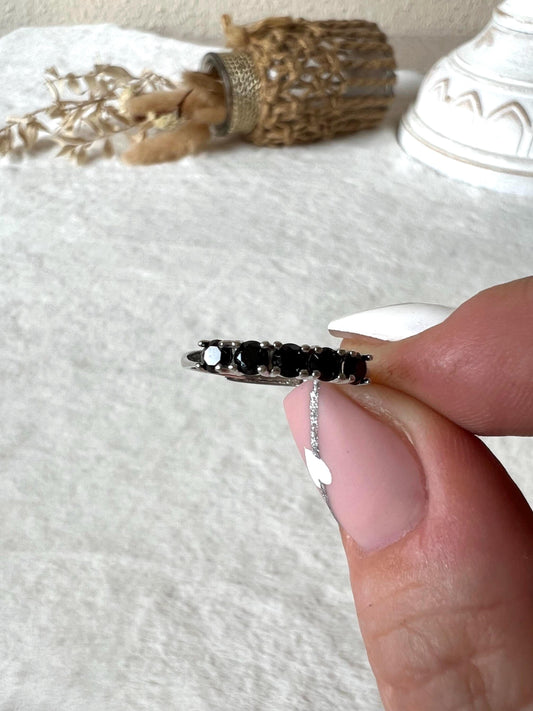 925 Silber Obsidian Ring | 5 Schwarze Obsidiane | Edelsteinring | Sterling Silber | Geschenk für Damen