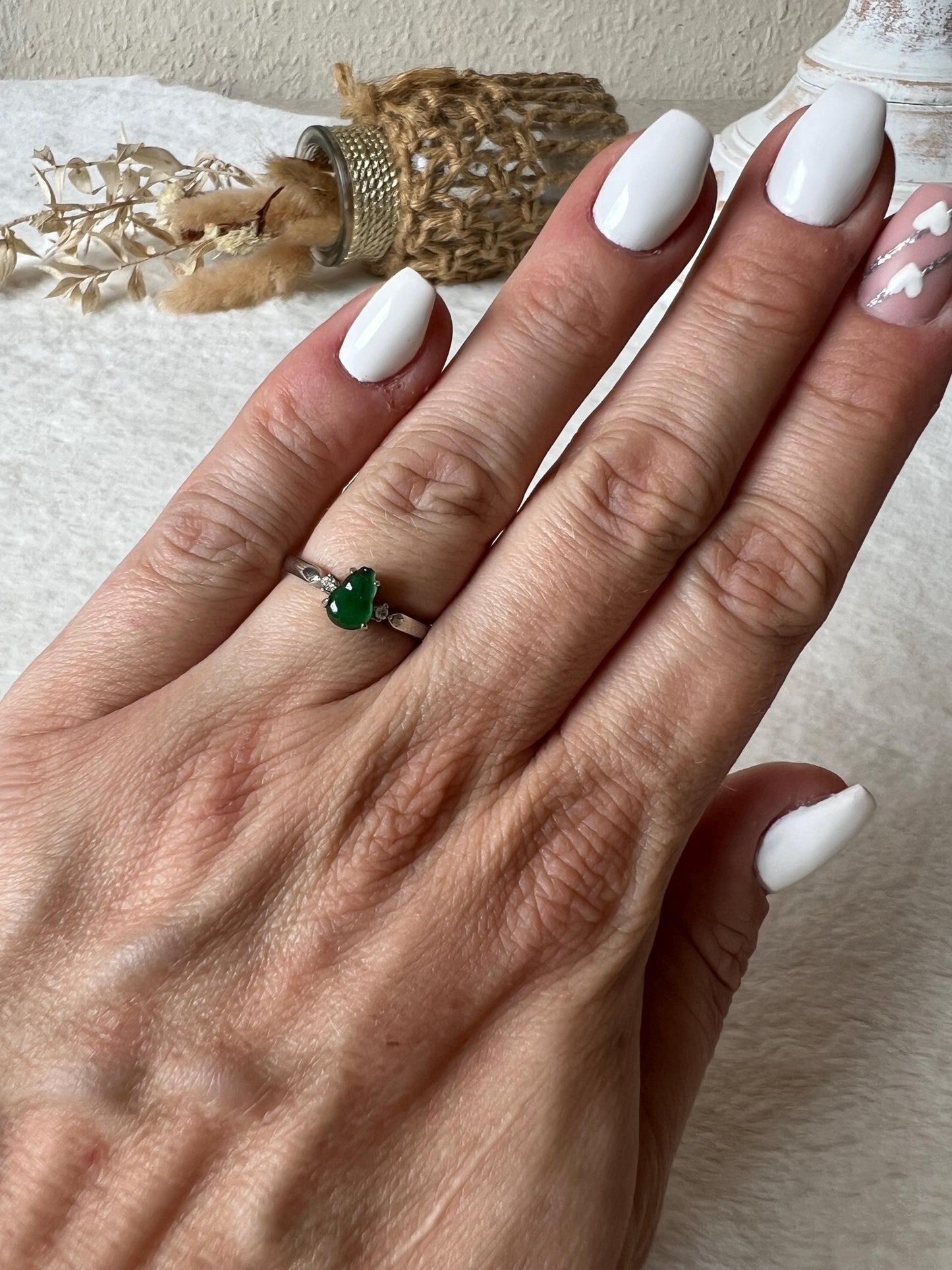 925 Silber Jade Ring | Chinesische Hulu Kalebasse | Grüner Jade Ring mit Moissaniten | Glücksbringer