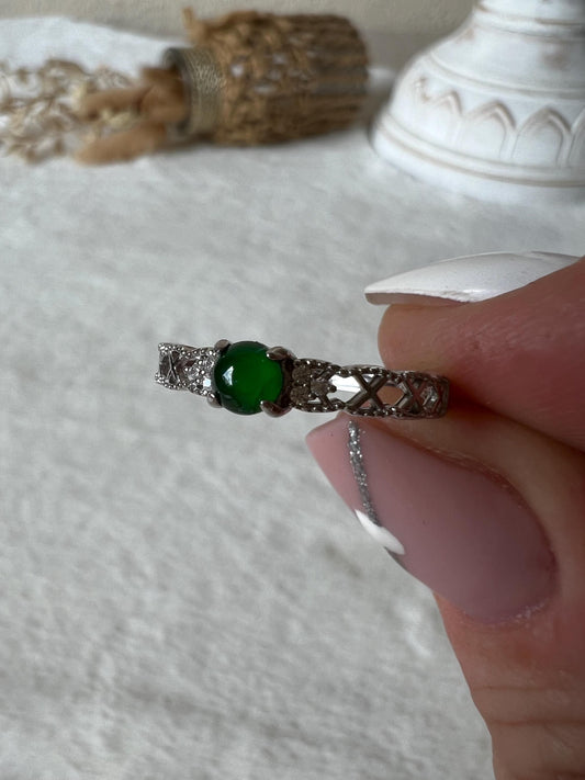 925 Silber Jade Ring mit Moissaniten – Filigraner grüner Jade Ring | Sterling Silber | Edelsteinring