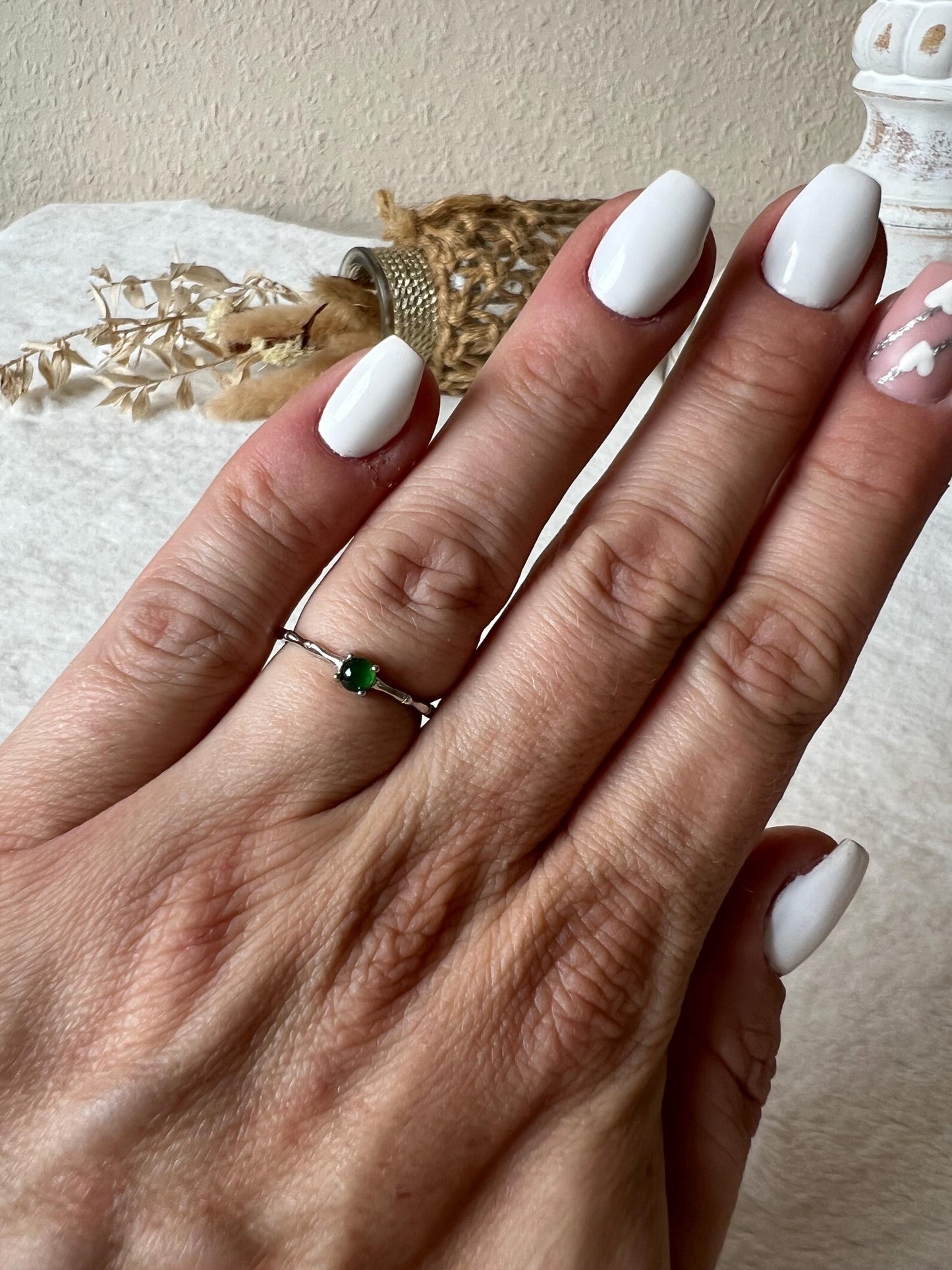 925 Silber Jade Bambusring | Echter grüner Jade Ring | Bambus-Design | Sterling Silber | Edelsteinring