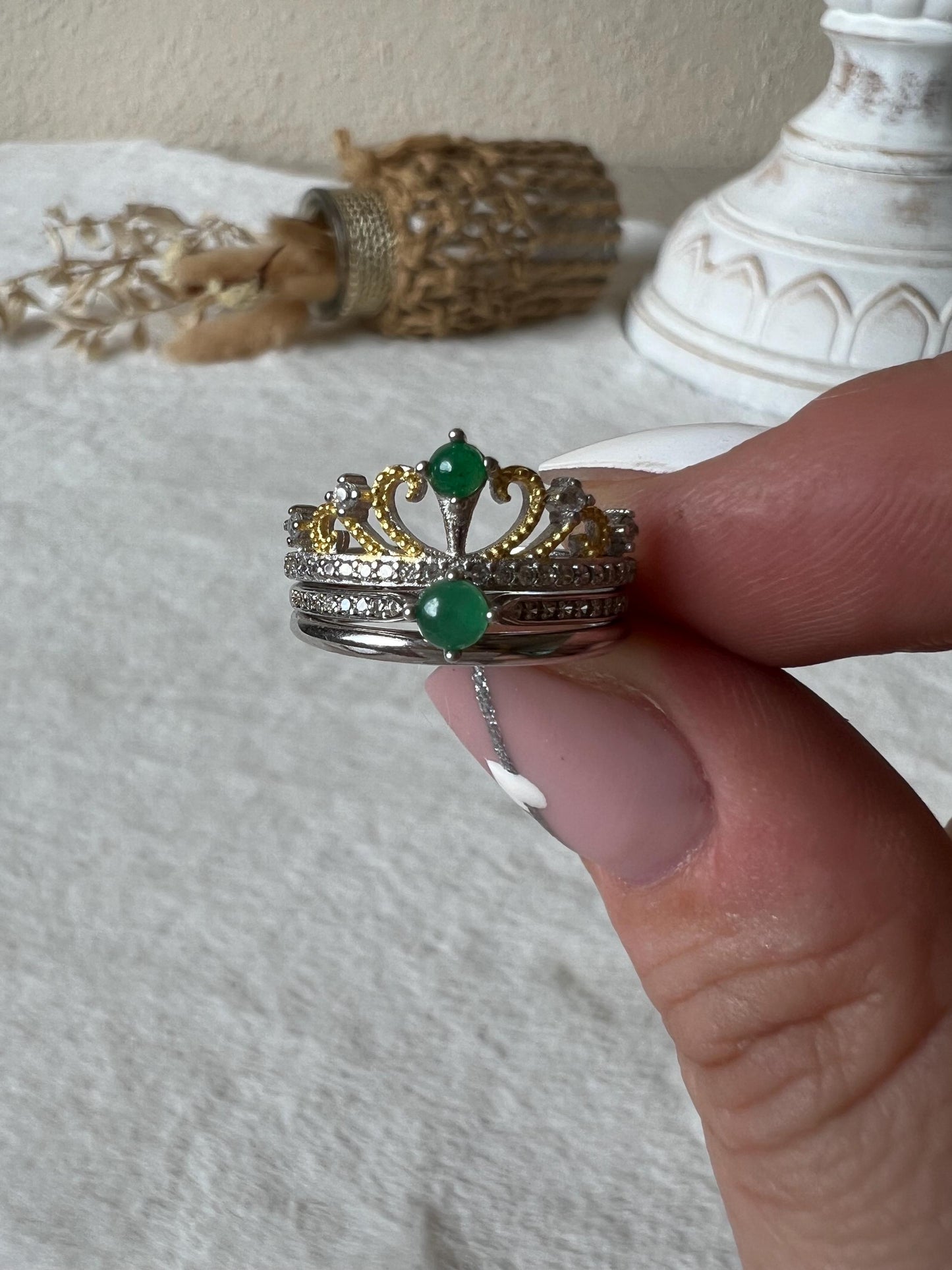 Jade Kronenring mit Moissanite – 2-in-1 Ring | Herausnehmbarer Mittelring | 925 Silber