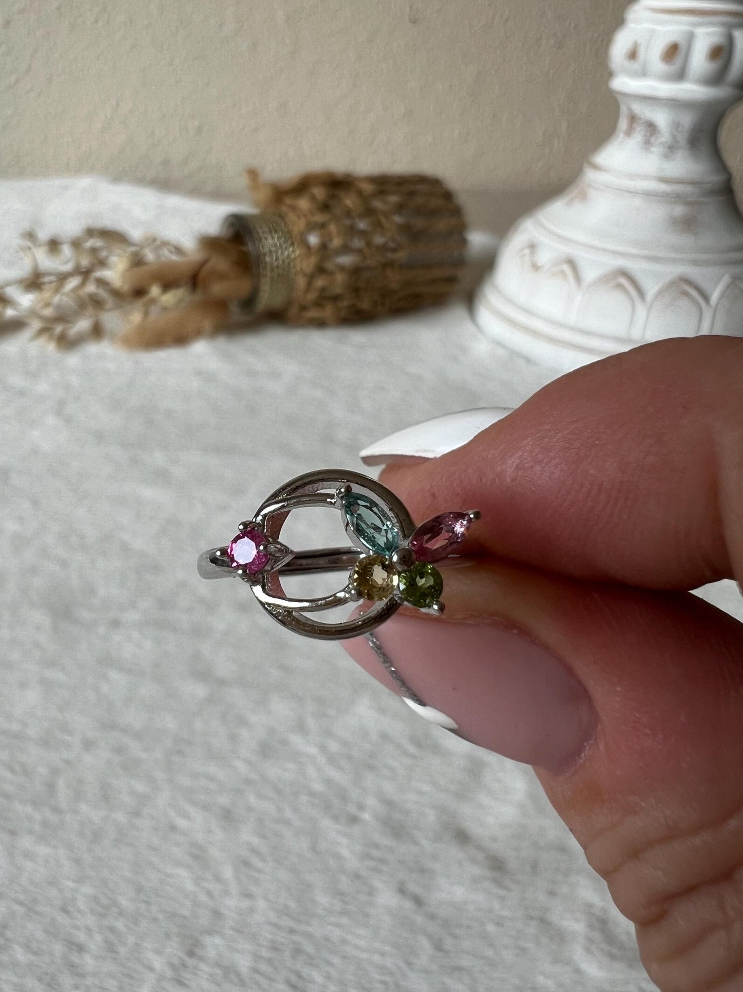 Bunter Turmalin Ring – 925 Silber | Rosa,blau,grün,pink,gelber Turmalin | Echter Turmalin | Edelsteinring