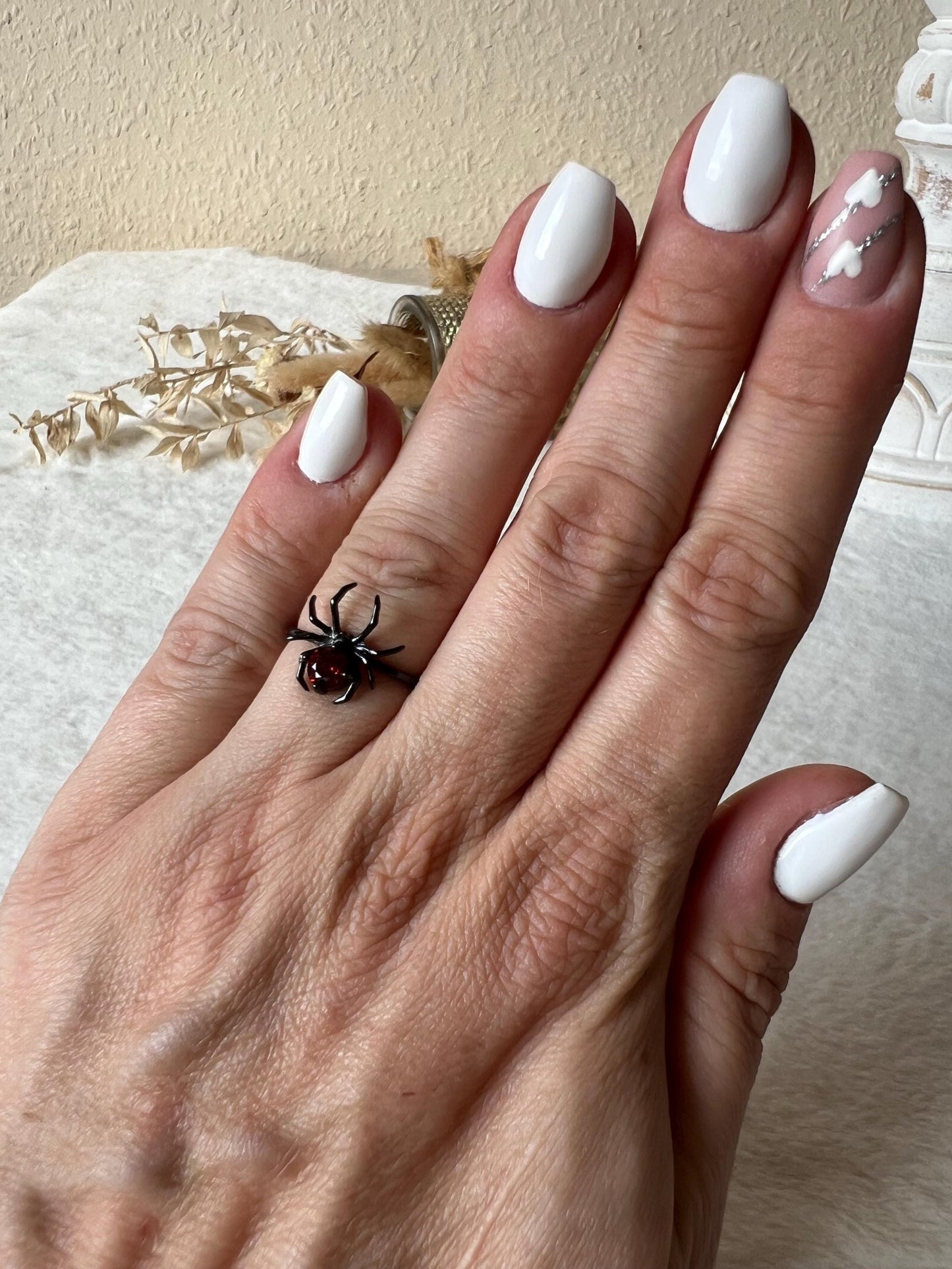Granat Spinnen Ring – 925 Silber | Echter Granat | Gothic Ring | Edelsteinring | Größenverstellbar | Geschenk