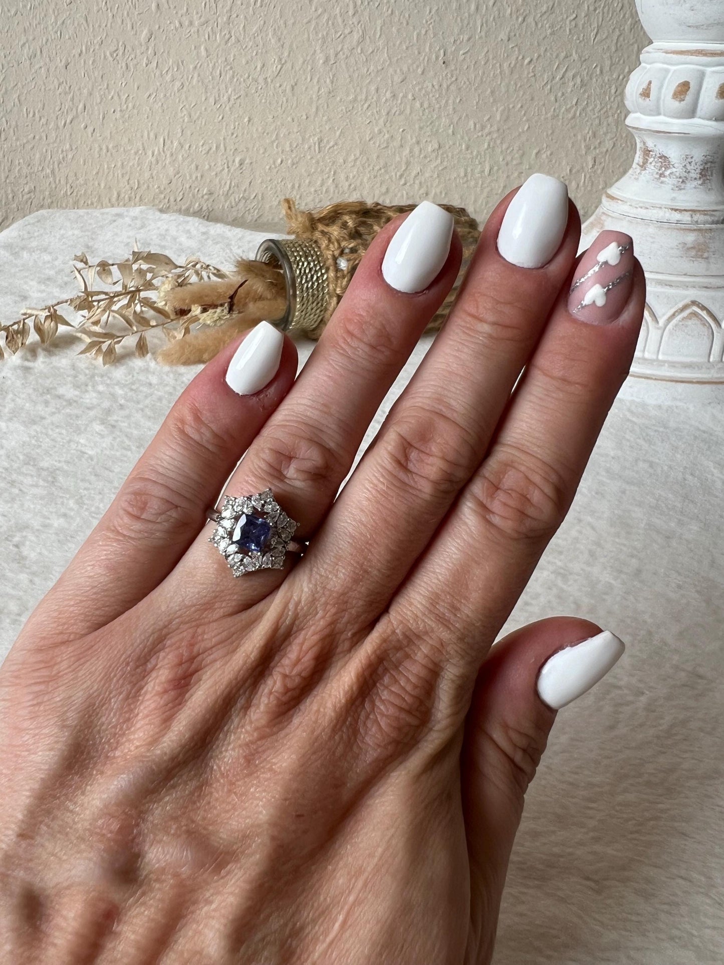 Tansanit Ring mit Moissanite – 925 Silber | Echter Tansanit | Edelsteinring | Größenverstellbar | Geschenk