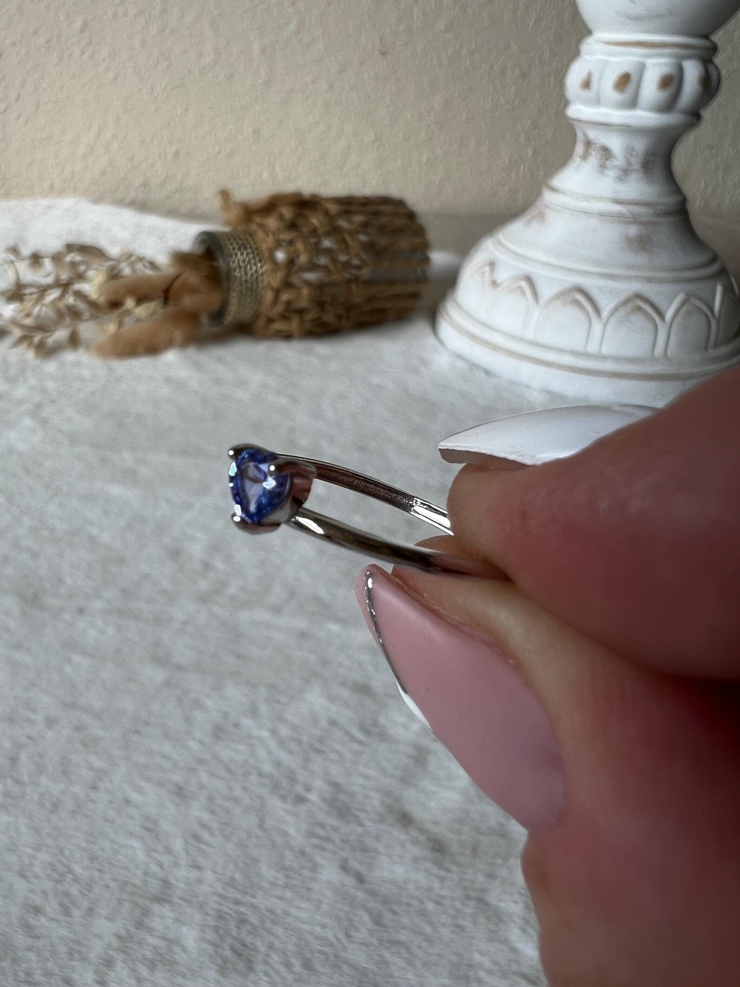 Tansanit Herz Ring – 925 Silber | Echter Tansanit | Herz Edelsteinring | Größenverstellbar | Geschenk