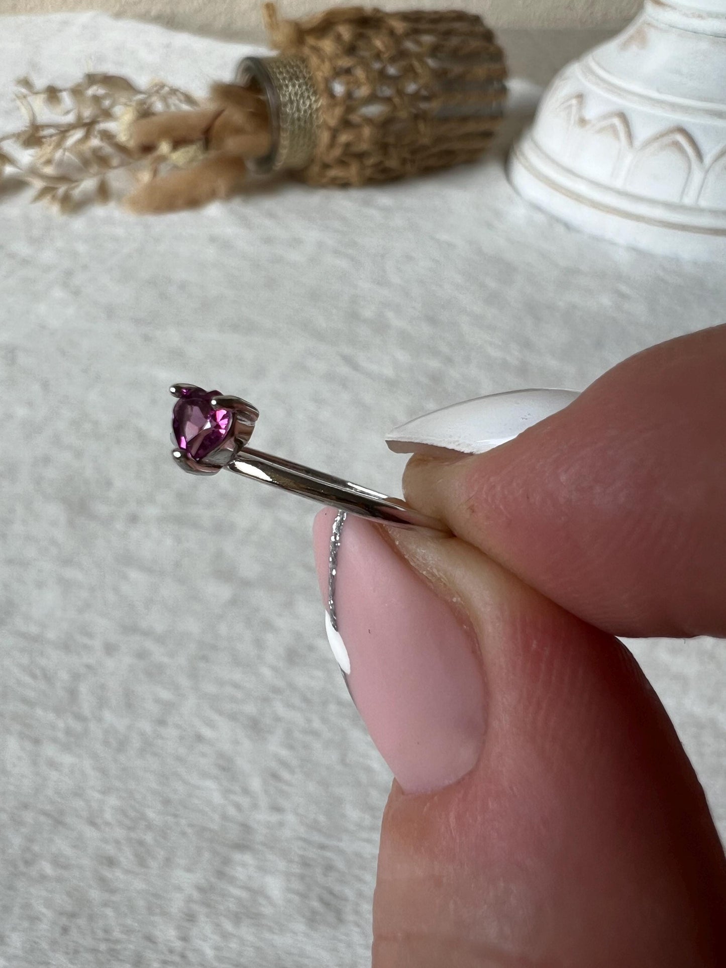 Pinker Granat Herz Ring – 925 Silber | Echter Granat | Herz Edelsteinring | Größenverstellbar | Geschenk