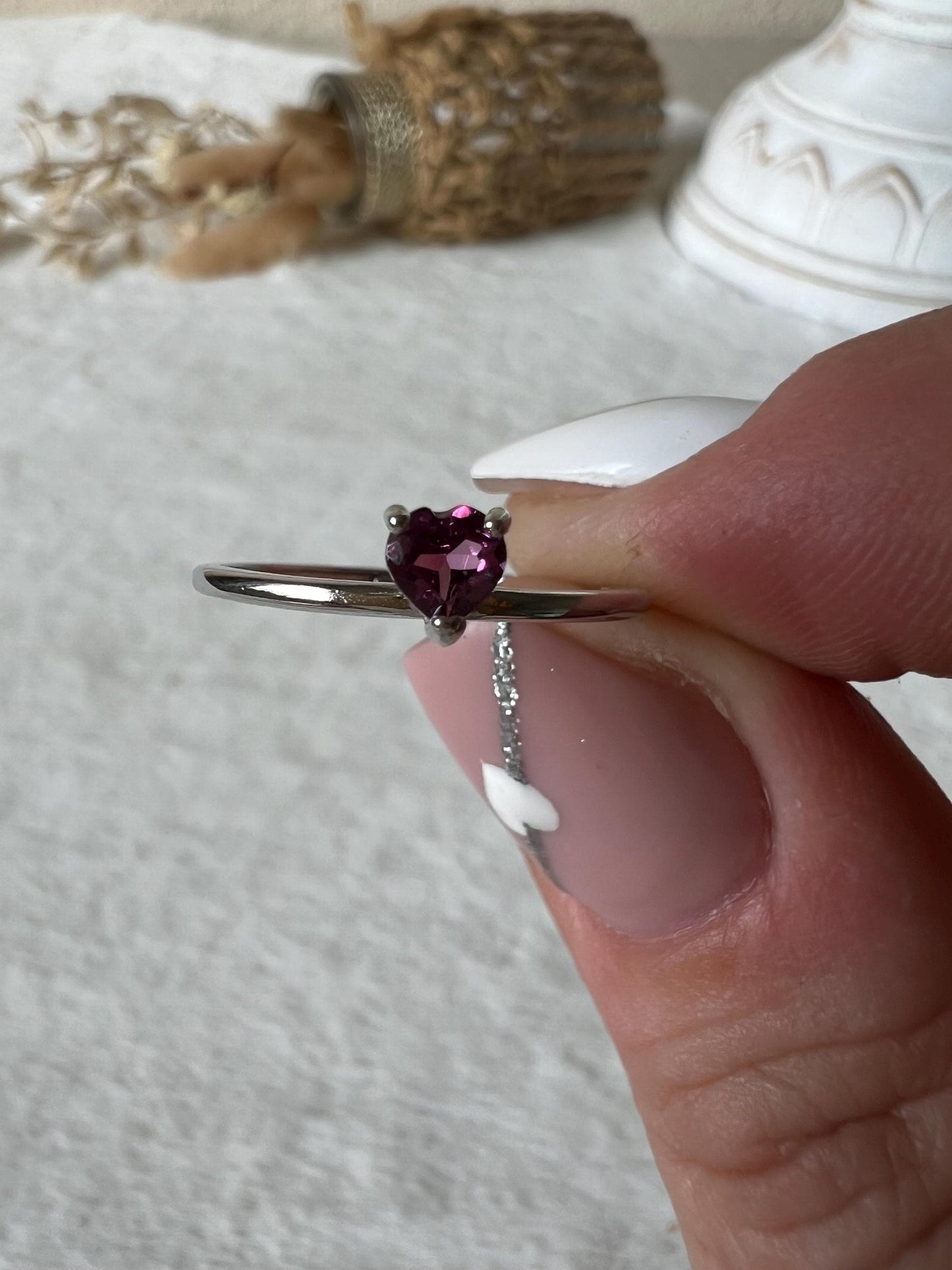 Pinker Granat Herz Ring – 925 Silber | Echter Granat | Herz Edelsteinring | Größenverstellbar | Geschenk